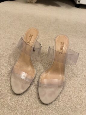SCHUTZ Clear Strap Nude Slide Heels